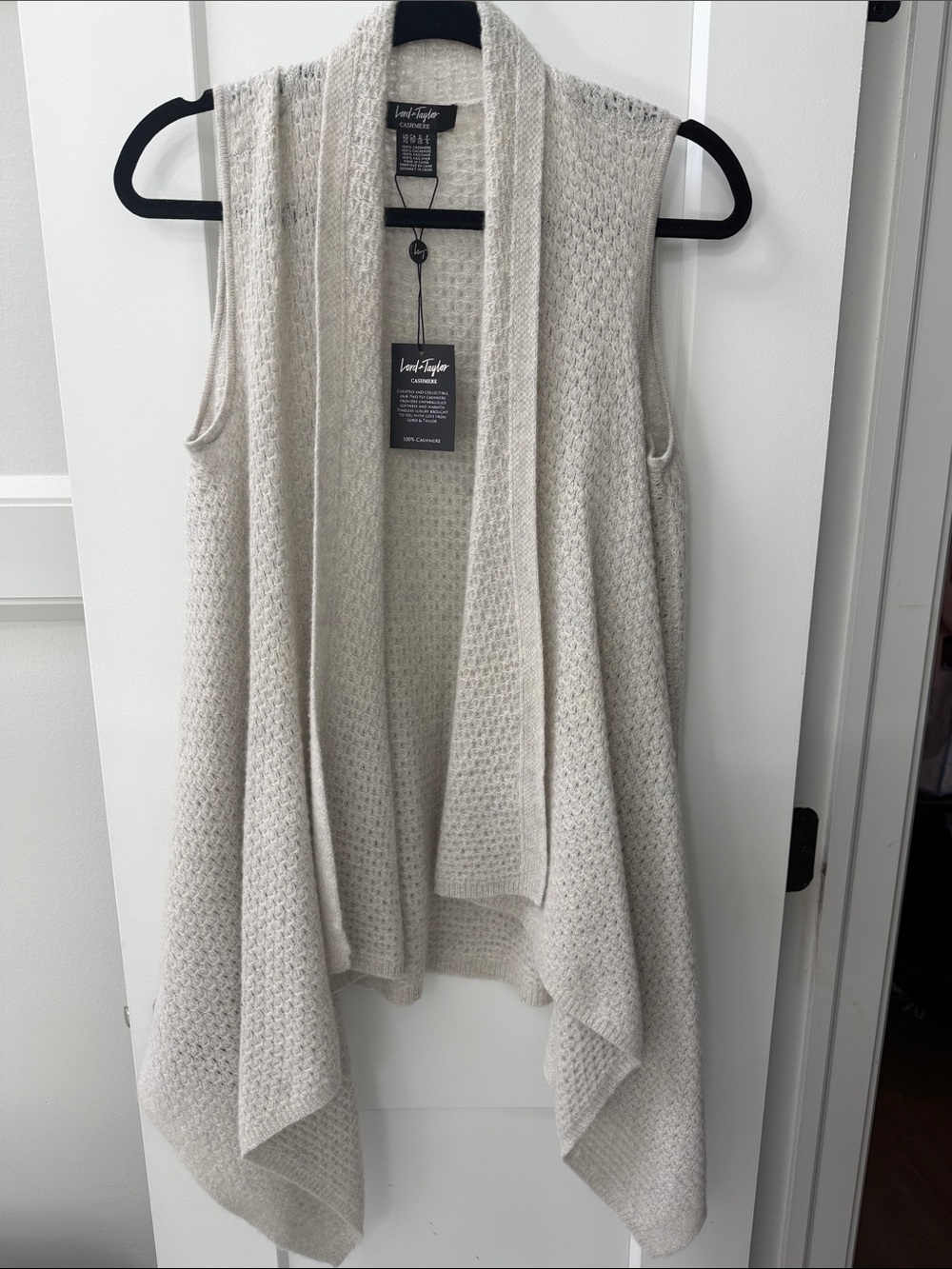 Lord & Taylor Cream Open-Front Sleeveless Knit Cardigan- cashmere